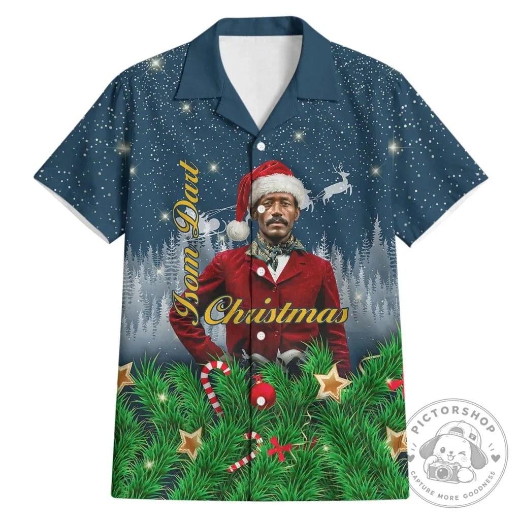 Isom Dart Christmas Black Cowboy Santa Western Snow Winter Hawaiian Shirt