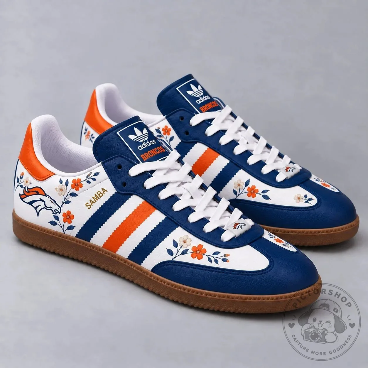 Samba Shoes for Men and Women with Denver Broncos Floral Design for Game Day