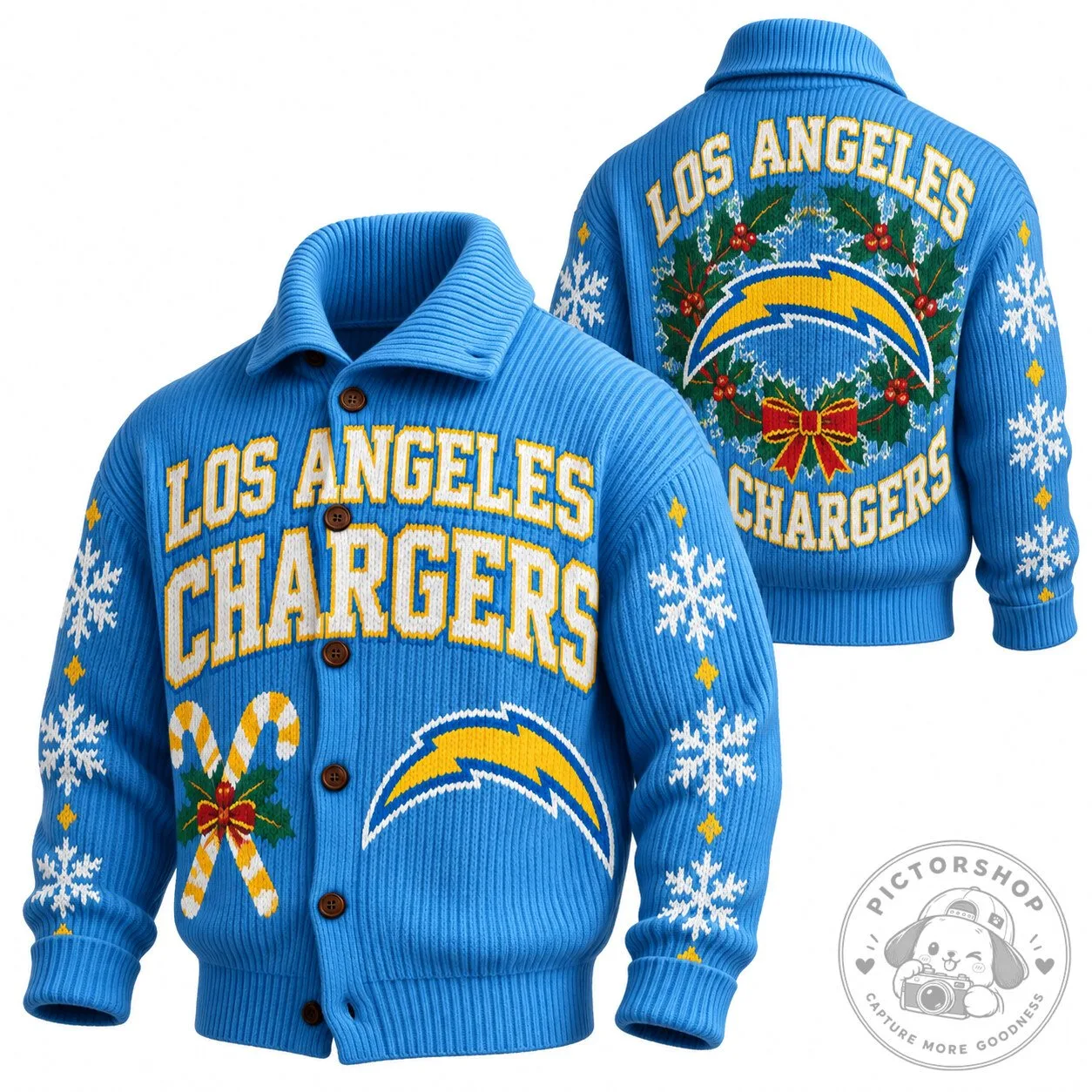 Los Angeles Chargers Christmas Holiday Ugly Sweater Cardigan