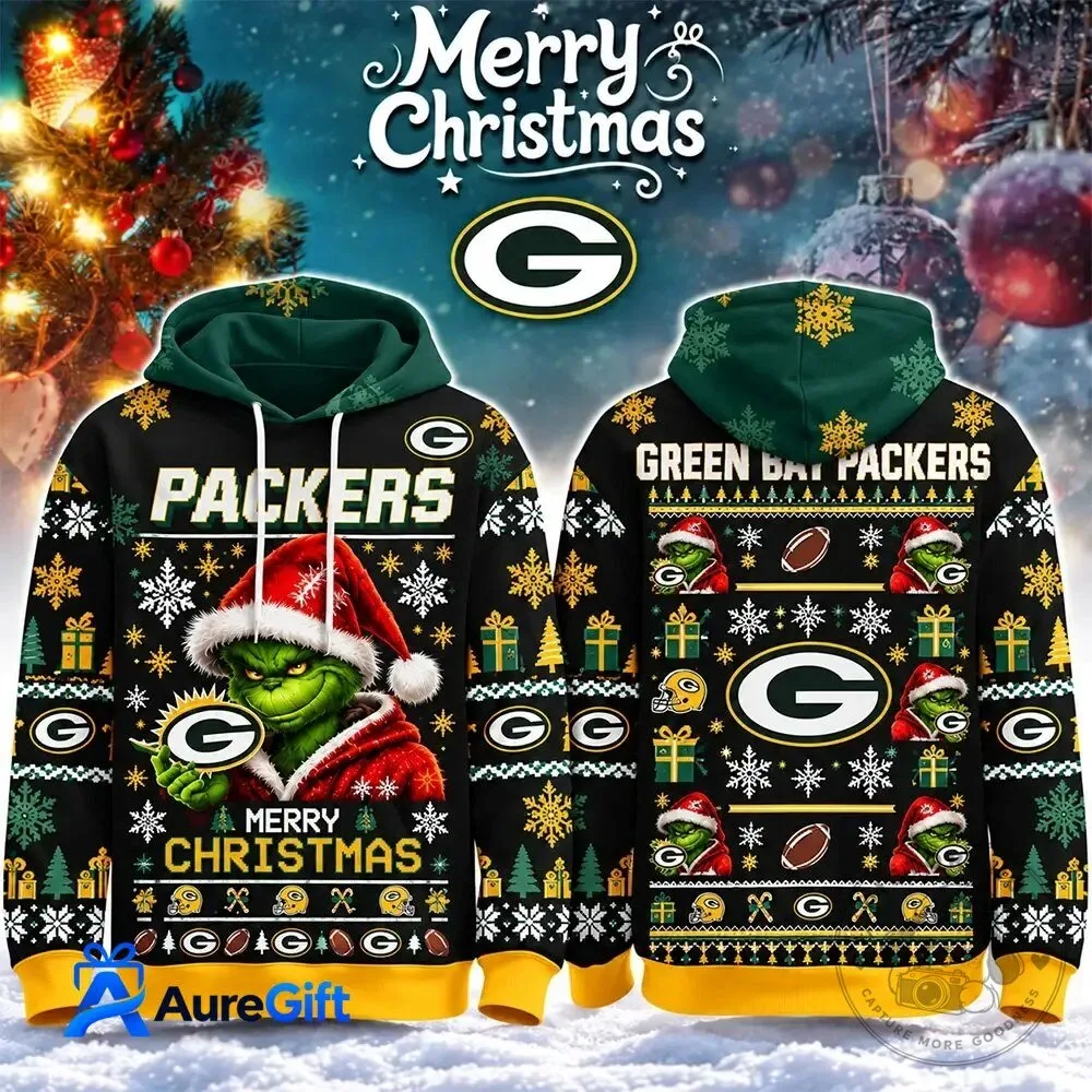 Green Bay Packers Grinch Merry Christmas Holiday Ugly Sweater Hoodie