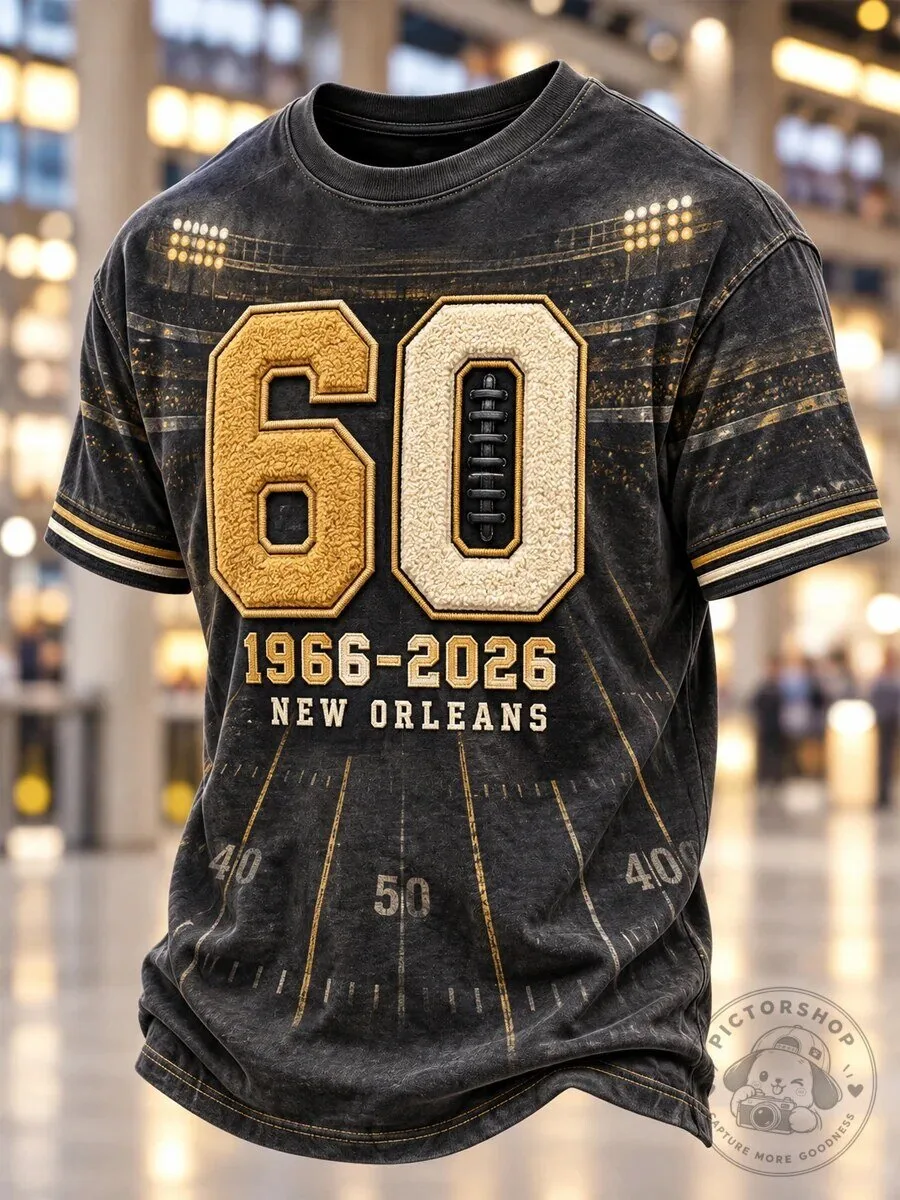 New Orleans Saints 60th Anniversary Football Field Black T-Shirt