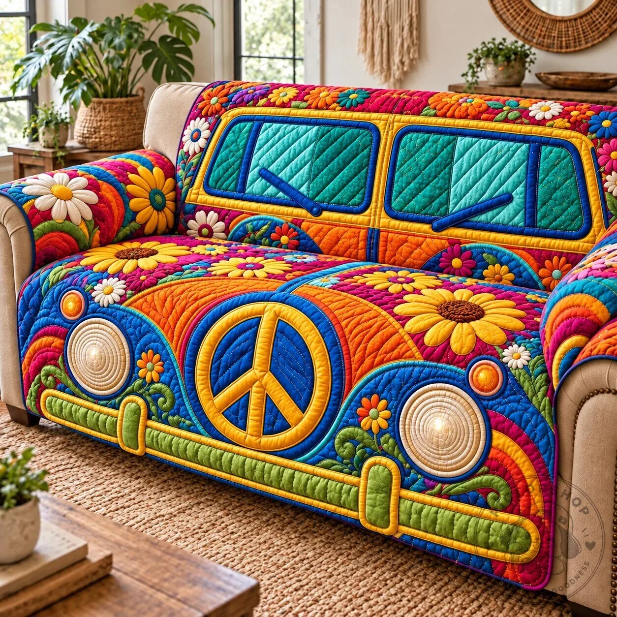 Colorful Hippie Van Quilted Sofa Cover for Living Room Decor