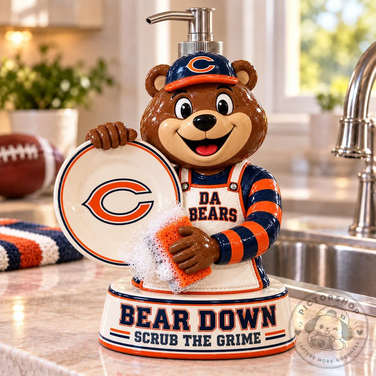Chicago Bears Mascot Bear Down Scrub the Grime Soap Dispenser