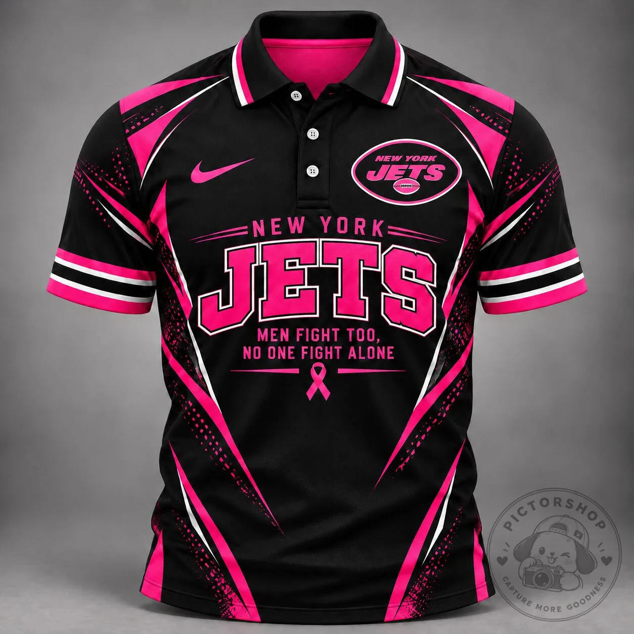 New York Jets Breast Cancer Awareness Men Fight Too Polo Shirt
