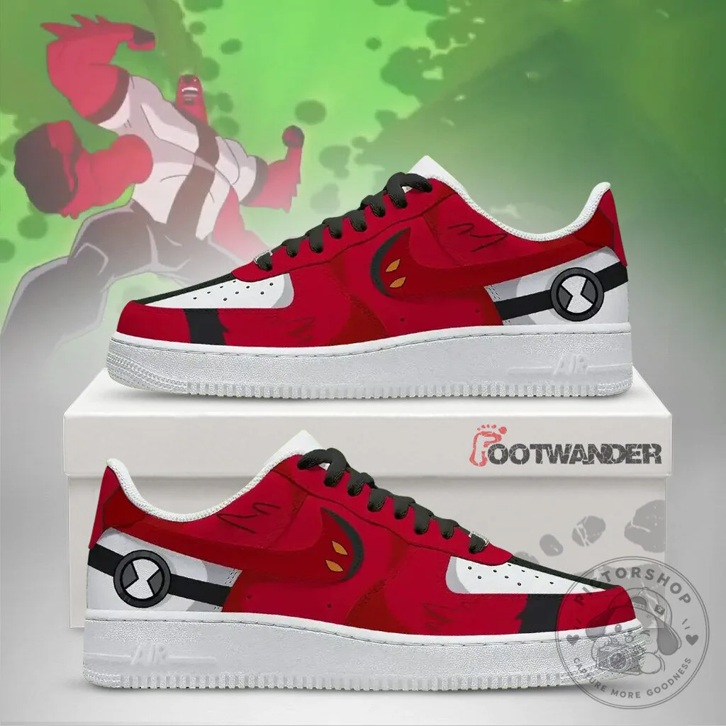 Four Arms Ben 10 Inspired Red and White Custom Sneakers
