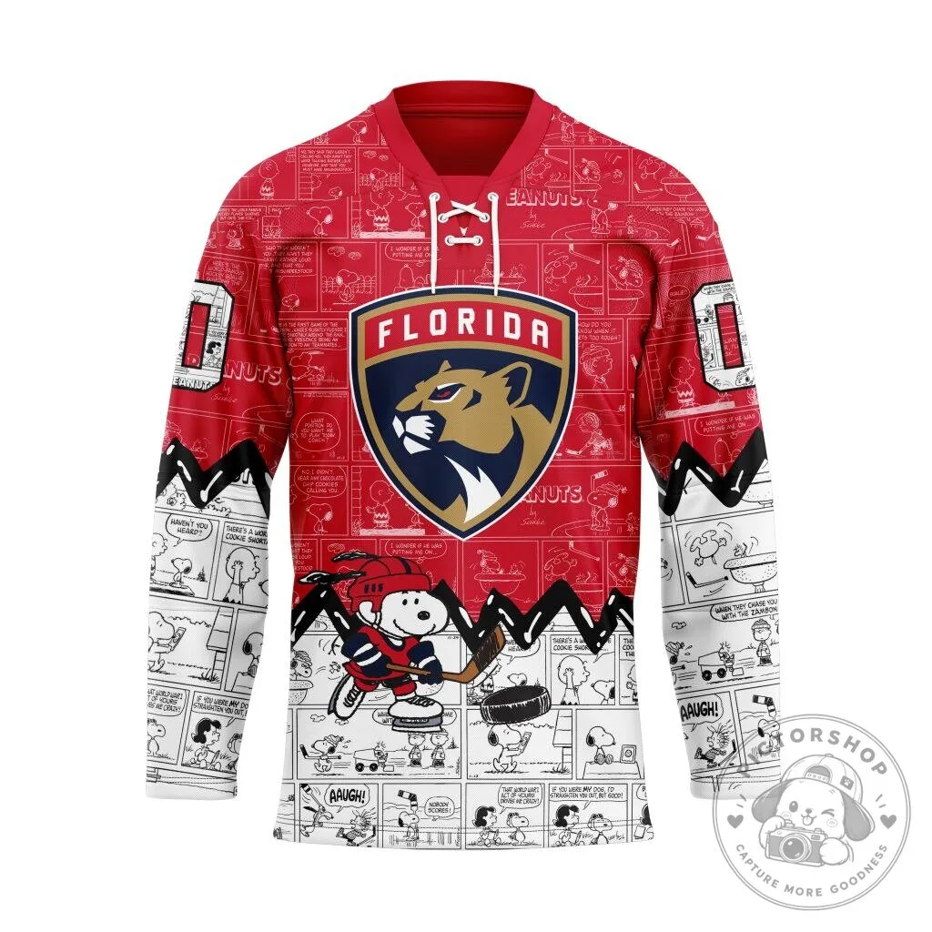 Florida Panthers Snoopy Peanuts Lace Hockey Jersey