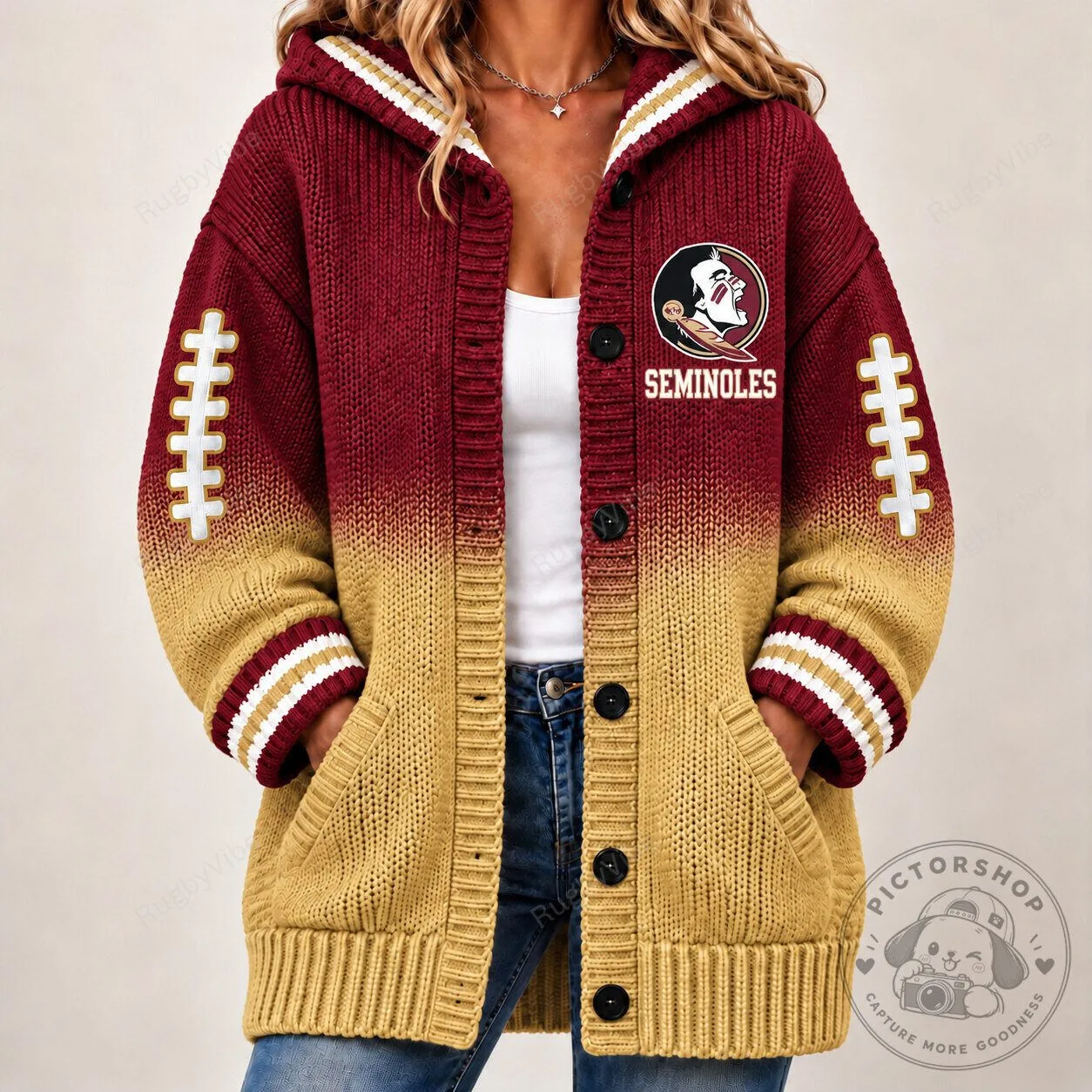 Florida State Seminoles Football Team Knit Cardigan Hoodie