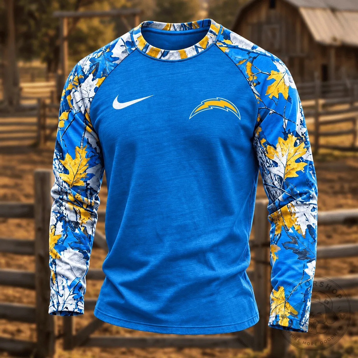 Los Angeles Chargers NFL Football Blue Camouflage Long Sleeve Shirt