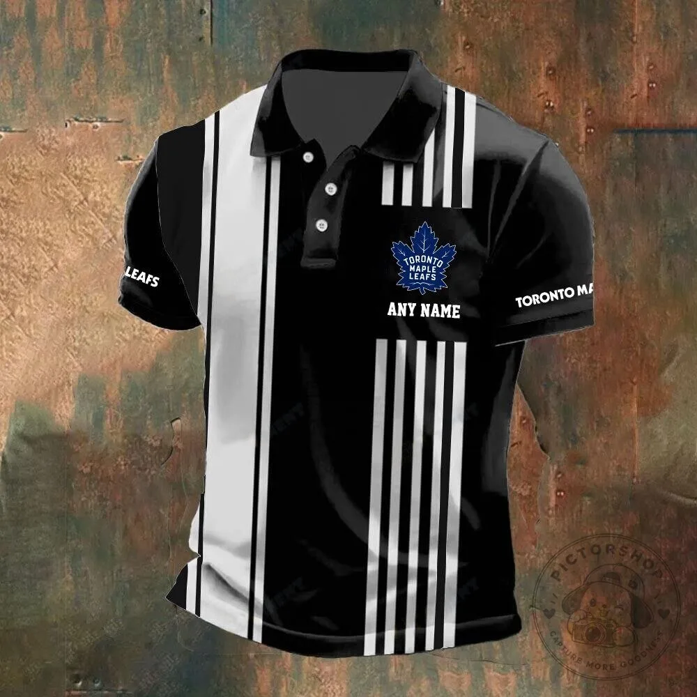 Toronto Maple Leafs Personalized Black White Striped Design Polo Shirt