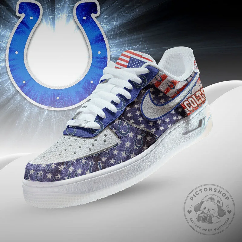 Indianapolis Colts American Flag Pattern White and Blue Athletic Shoes