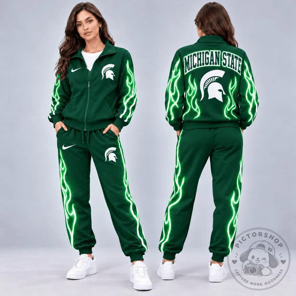 Michigan State Spartans Neon Inferno Flames Tracksuit Hoodie Michigan State Spartans Neon Inferno Flames Tracksuit Hoodie