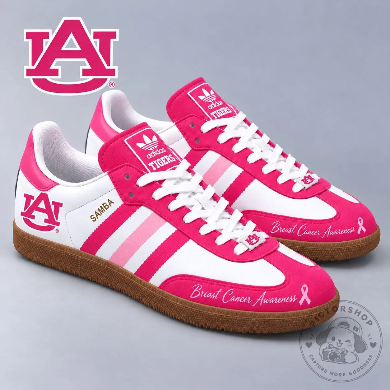 Auburn Tigers Breast Cancer Awareness Pink and White Samba Shoes
