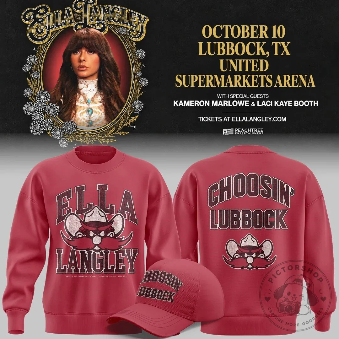 Ella Langley Choosin' Lubbock Texas Concert Tour Red Crewneck Sweatshirt