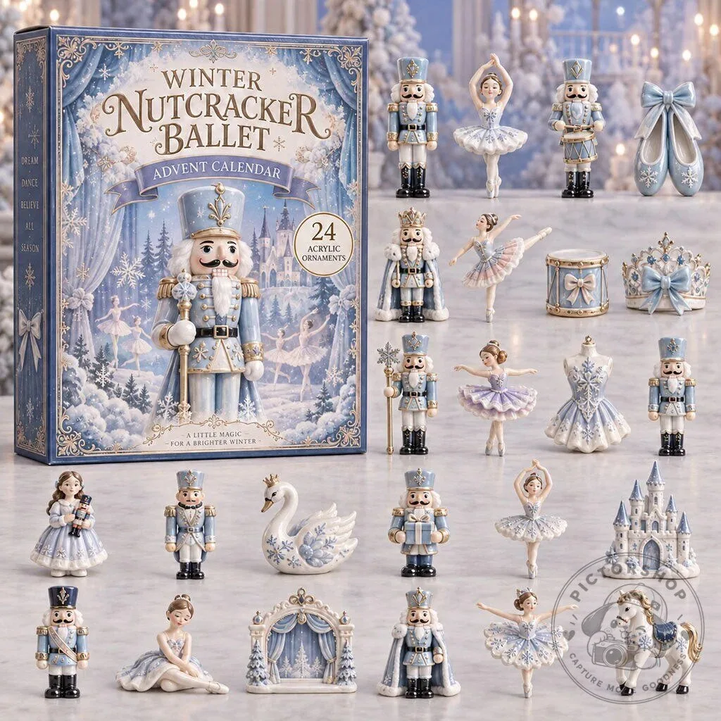 Winter Nutcracker Ballet 24-Day Advent Calendar with Acrylic Ornaments