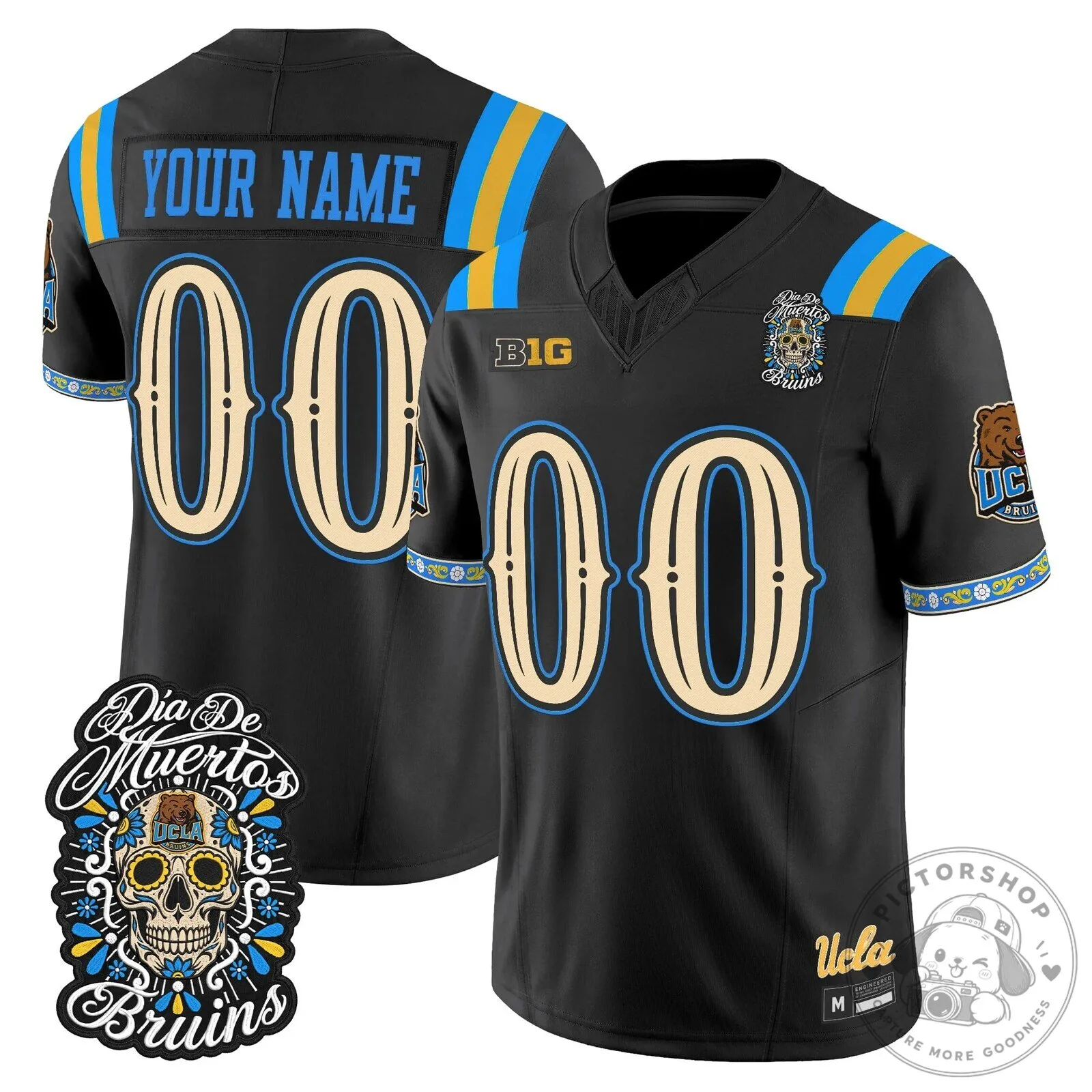 UCLA Bruins Dia de los Muertos Football Jersey with Custom Name and Number 9 UCLA Bruins Dia de los Muertos Football Jersey with Custom Name and Number
