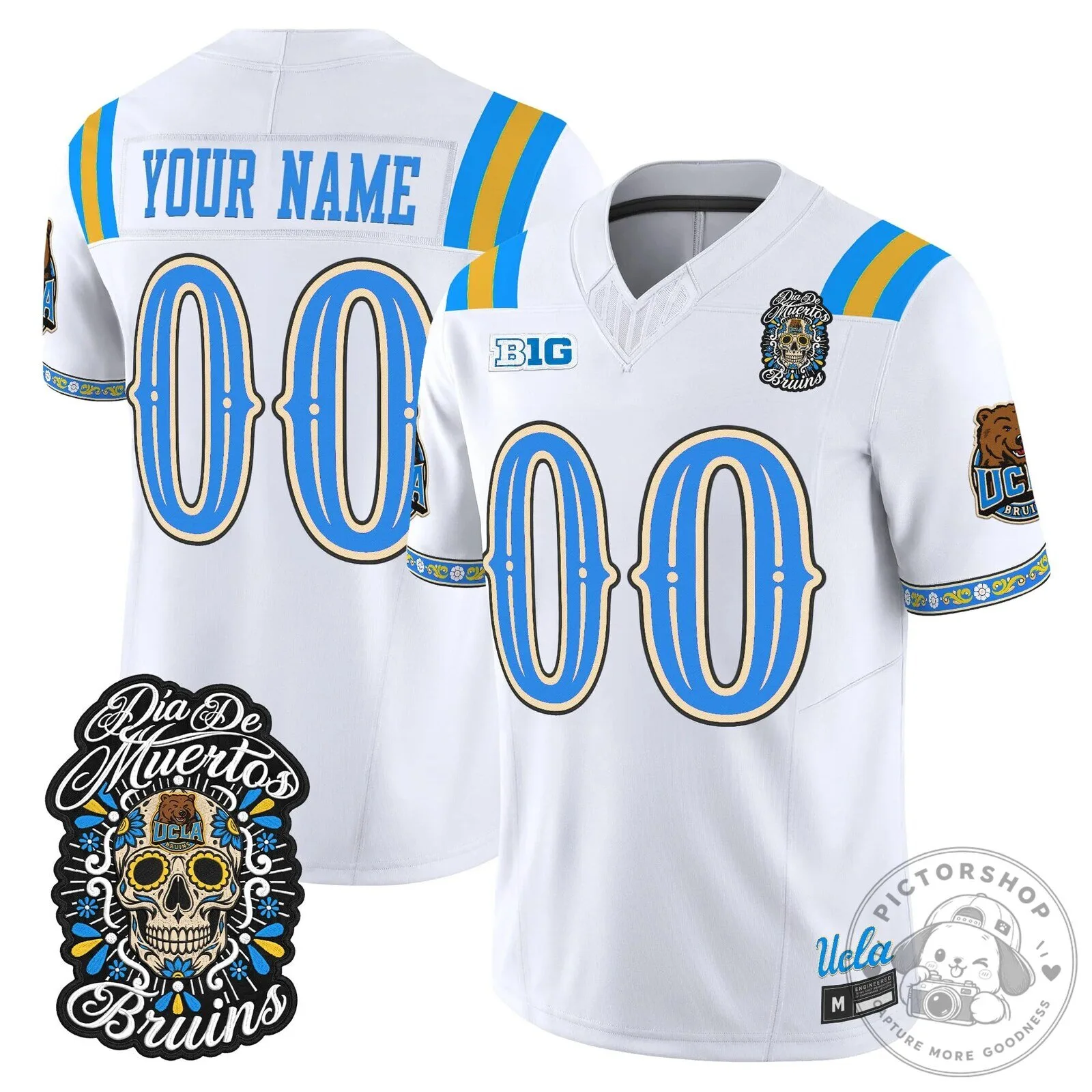 UCLA Bruins Dia de los Muertos Football Jersey with Custom Name and Number 10 UCLA Bruins Dia de los Muertos Football Jersey with Custom Name and Number