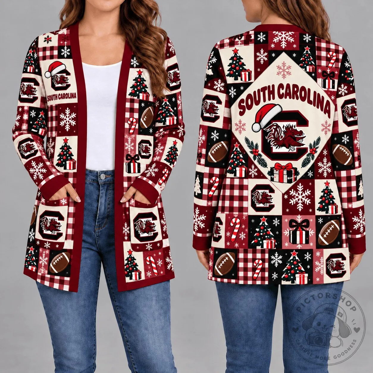 South Carolina Gamecocks Christmas Holiday Women's Long Sleeve Cardigan