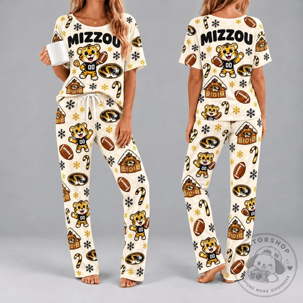 Missouri Tigers Christmas Football Holiday Women's Pajamas Set Missouri Tigers Christmas Football Holiday Women's Pajamas Set
