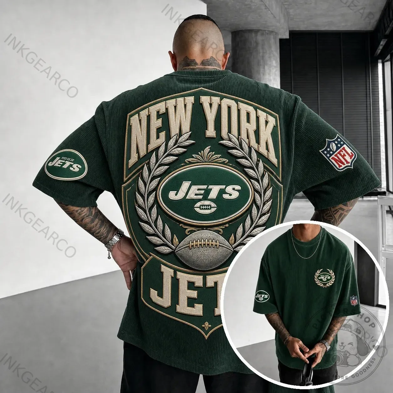 Oversized Green Corduroy T-Shirt for New York Jets American Football Fans
