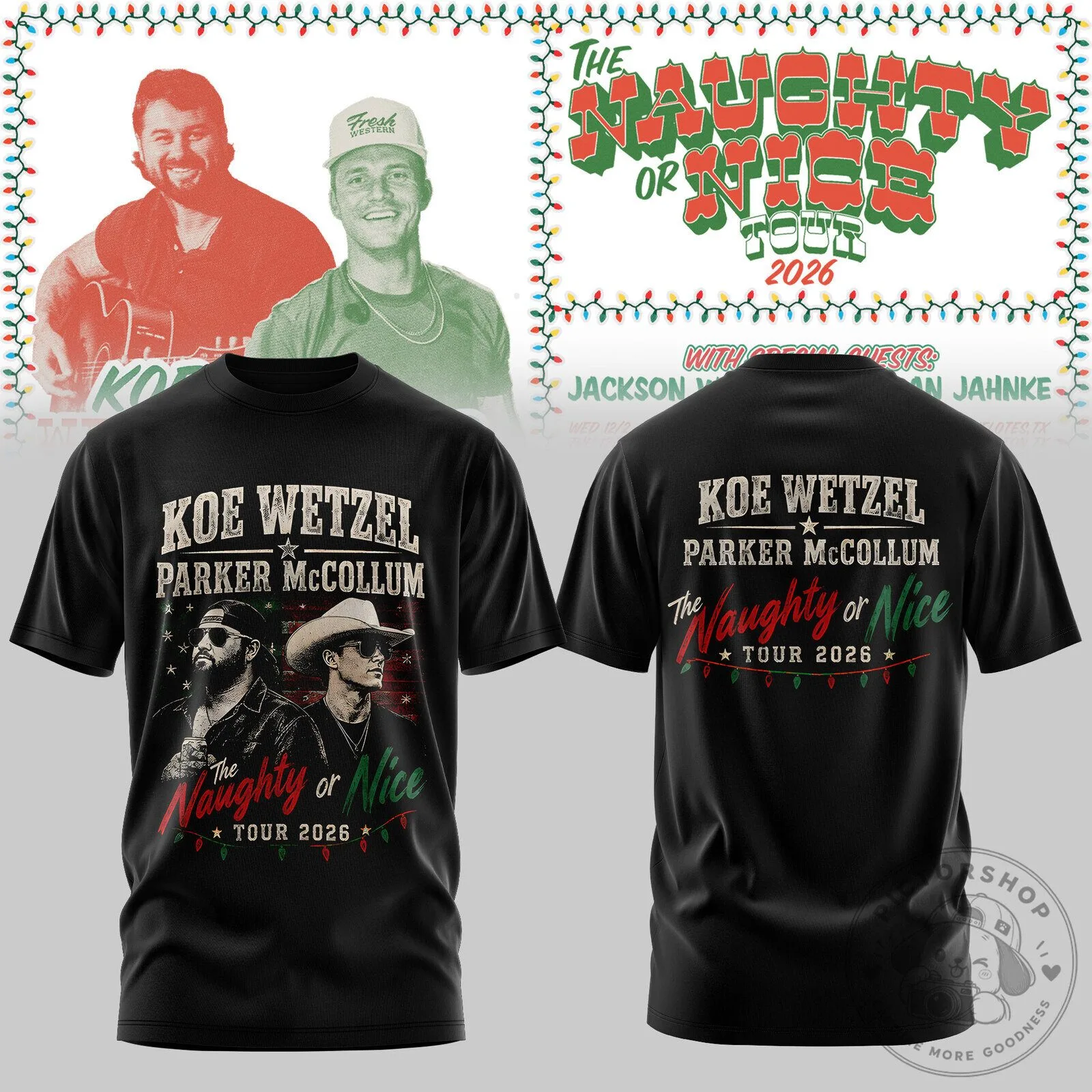 Koe Wetzel Parker McCollum The Naughty or Nice Tour 2026 Black T-Shirt