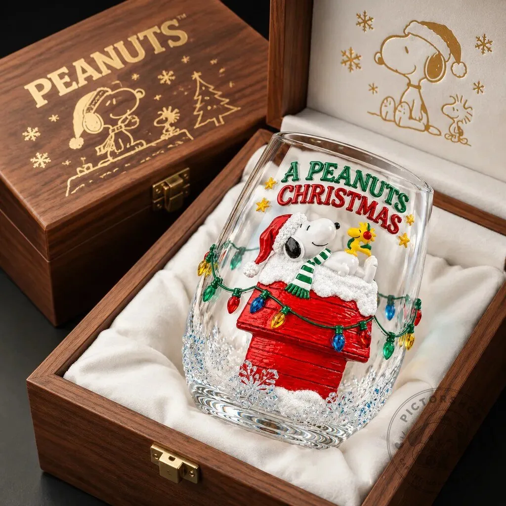 Peanuts Snoopy Christmas Holiday Stemless Wine Glass