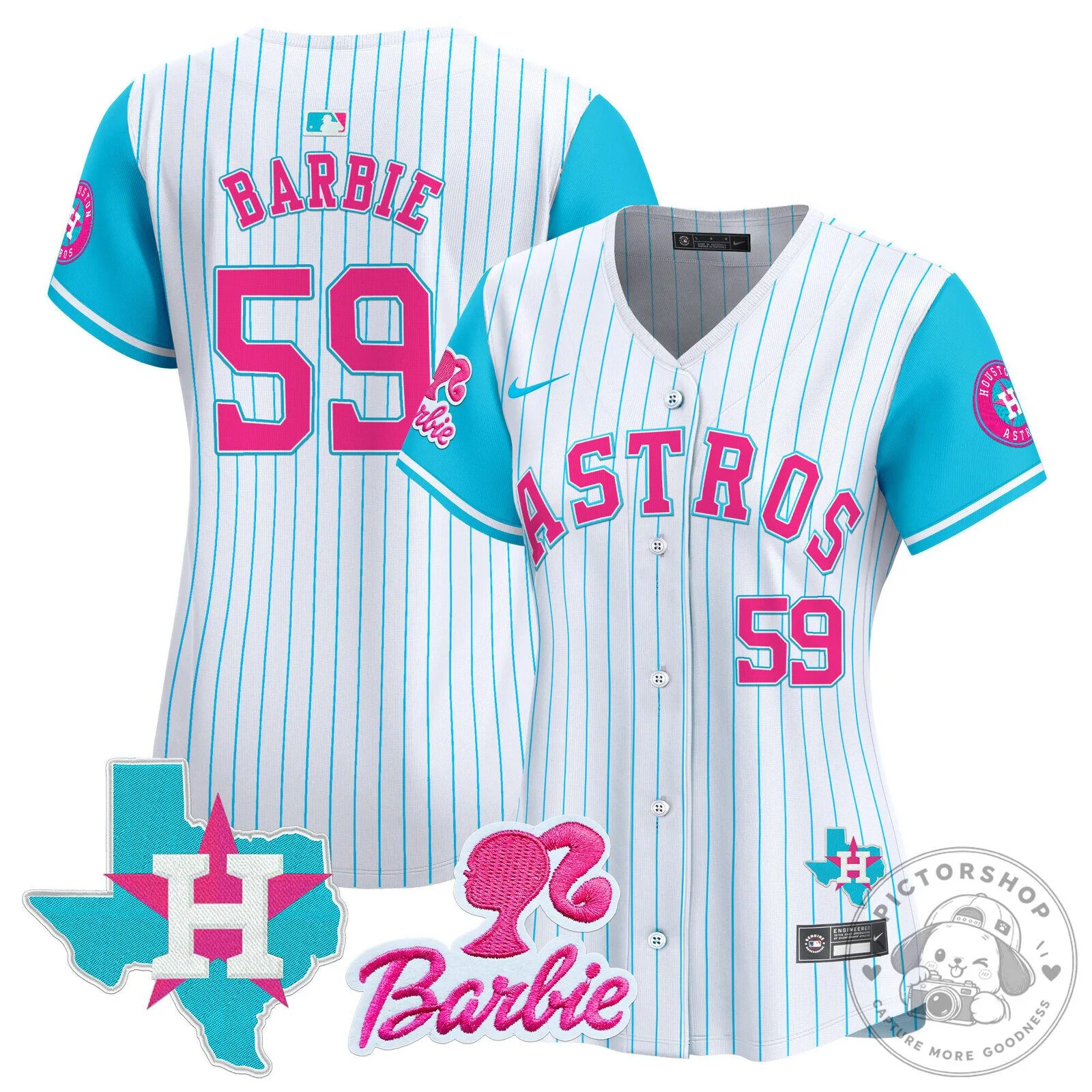 Houston Astros Barbie Edition Women's Pinstripe Baseball Jersey