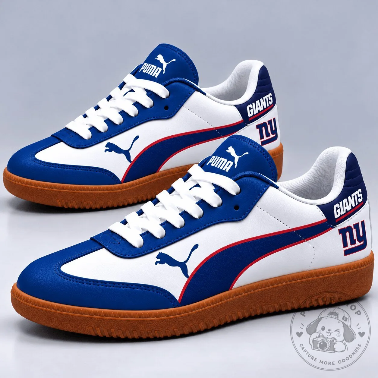 New York Giants NFL Football Team Logo White and Blue Puma Sneakers Shoes
