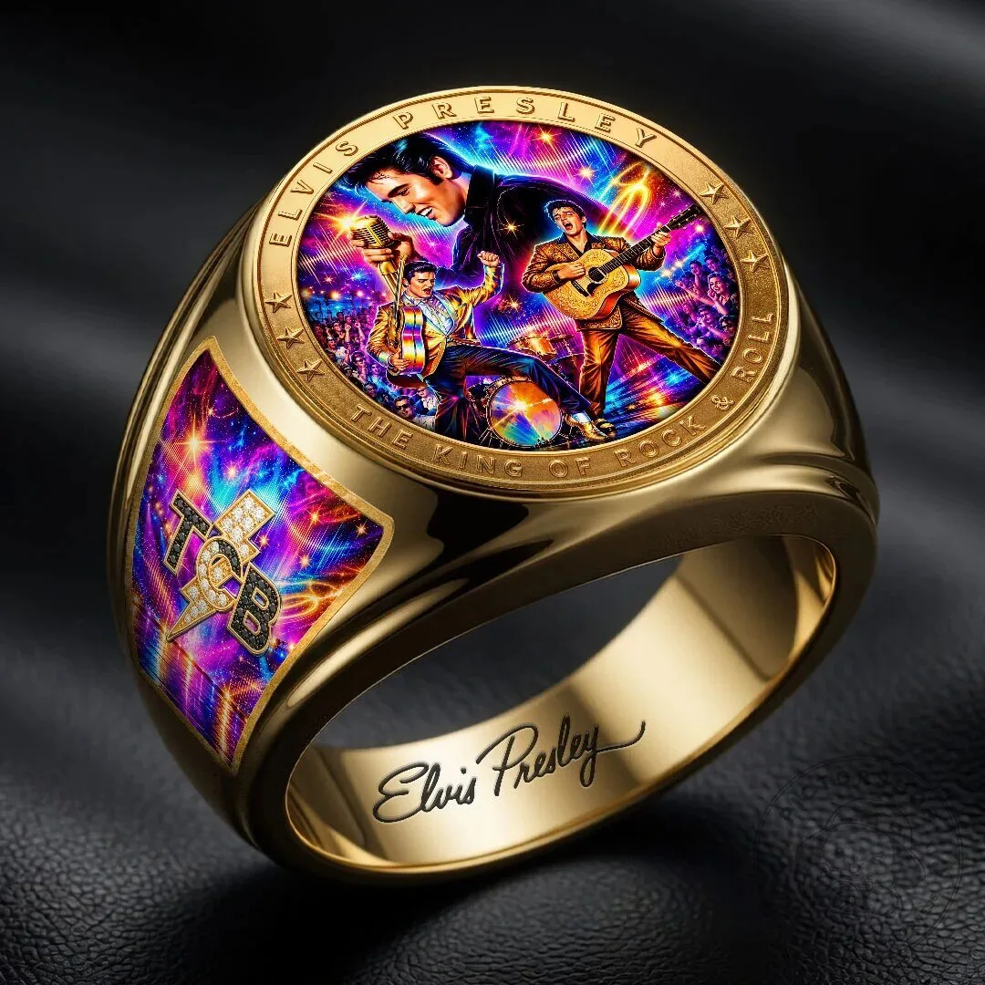 Gold Tone Commemorative Ring for Elvis Presley, The King of Rock and Roll 3 Gold Tone Commemorative Ring for Elvis Presley, The King of Rock and Roll