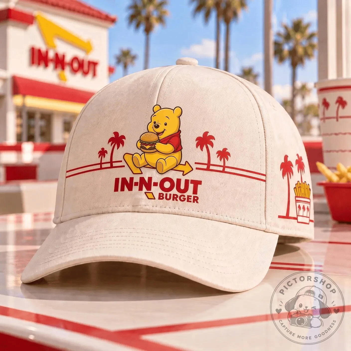 Winnie The Pooh In-N-Out Burger Fast Food Restaurant Baseball Cap Hat 1 Winnie The Pooh In-N-Out Burger Fast Food Restaurant Baseball Cap Hat