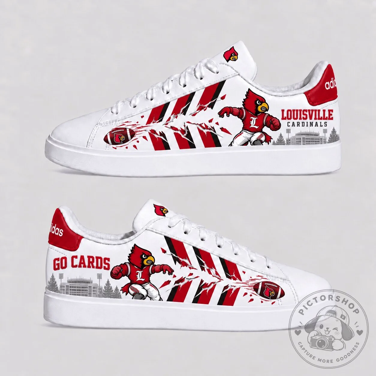 Louisville Cardinals Football Mascot White Street Version Sneakers Shoes