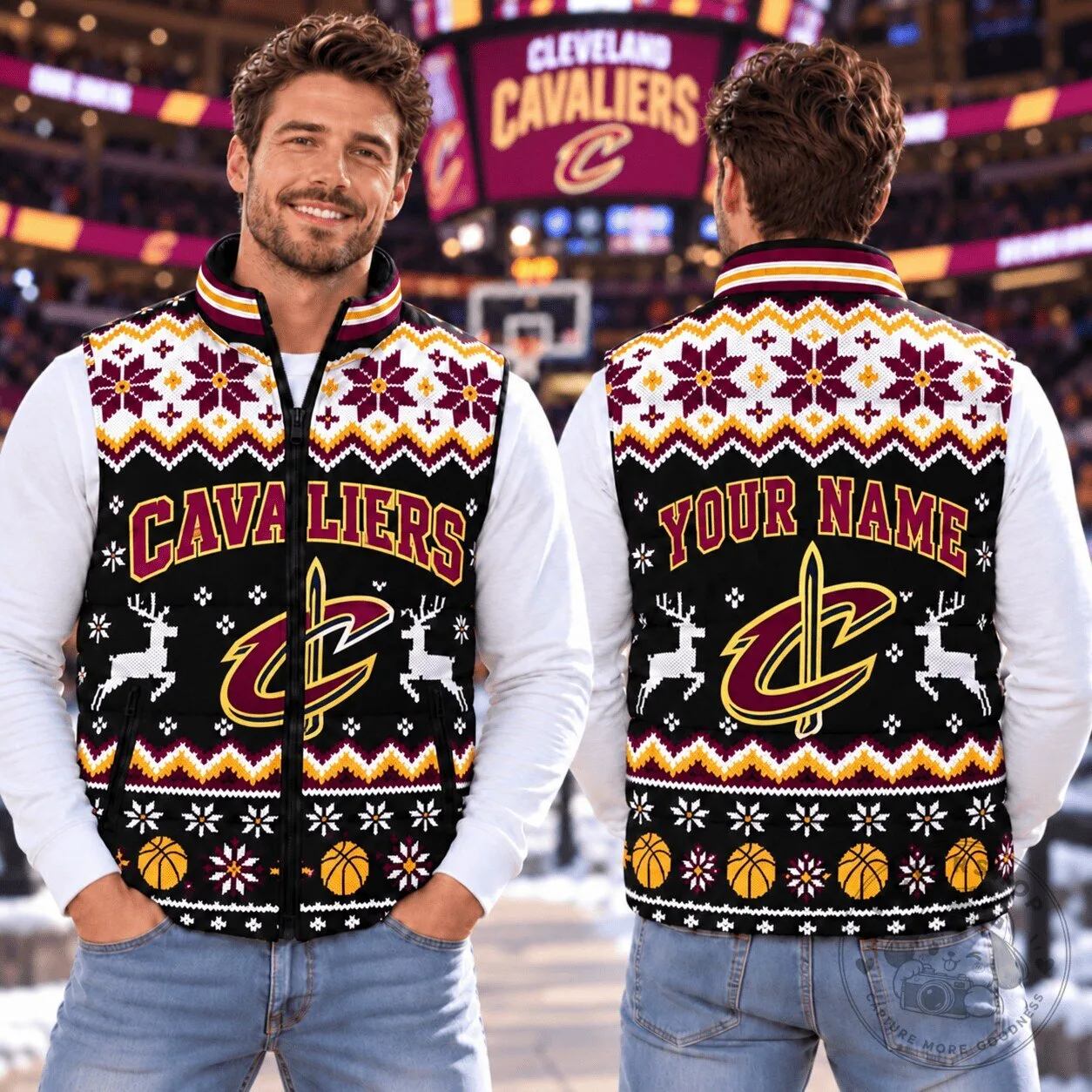 Cleveland Cavaliers NBA Personalized Ugly Christmas Sweater Puffer Vest 1 Cleveland Cavaliers NBA Personalized Ugly Christmas Sweater Puffer Vest