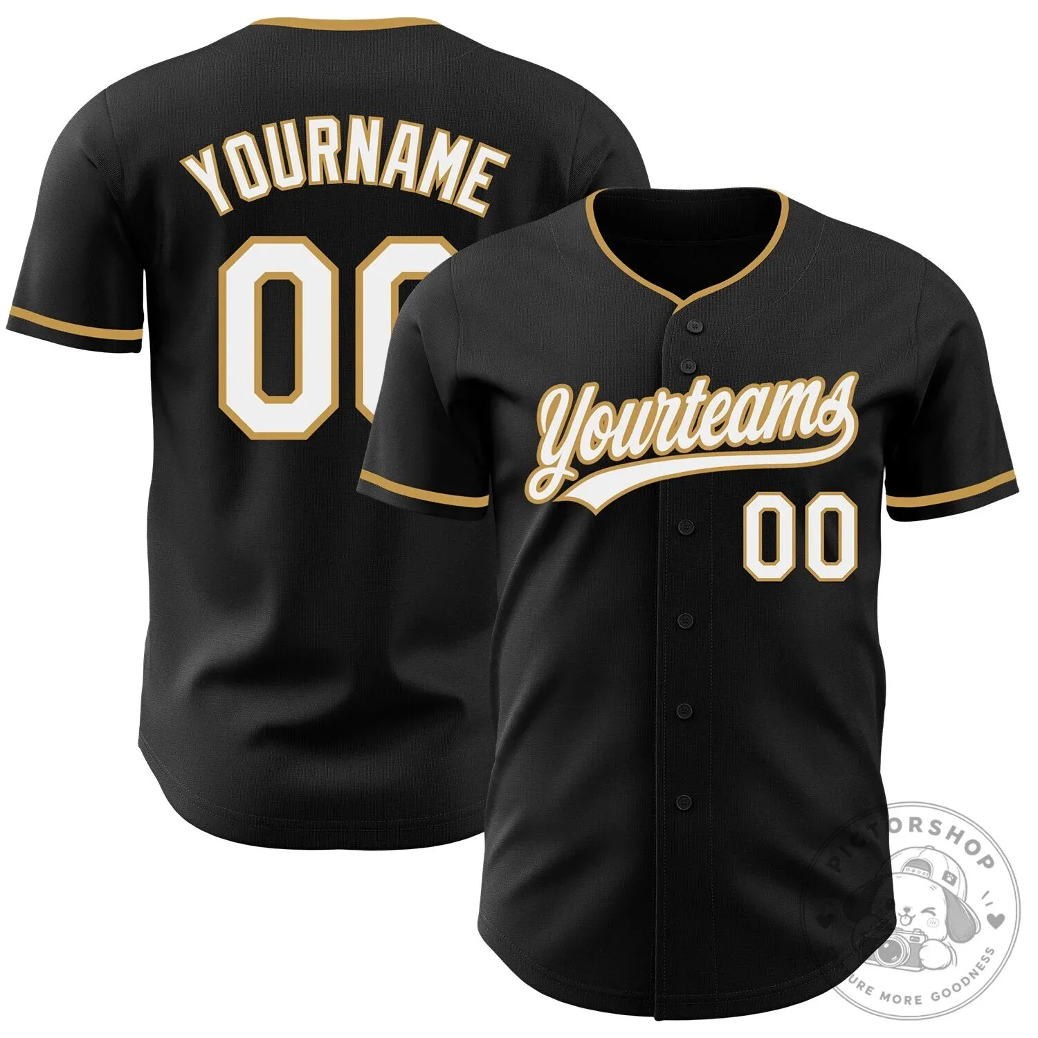 Authentic Baseball Jersey in Custom Black, White, and Gold