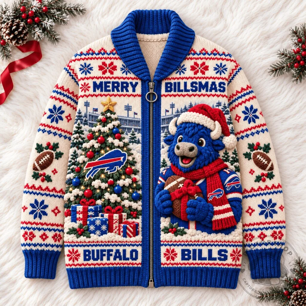Buffalo Bills Merry Billsmas Ugly Christmas Sweater Cardigan Buffalo Bills Merry Billsmas Ugly Christmas Sweater Cardigan