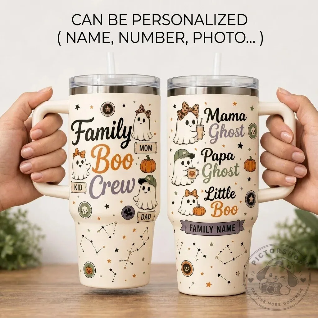 Personalized Family Boo Crew Halloween Ghost 40oz Tumbler with Handle