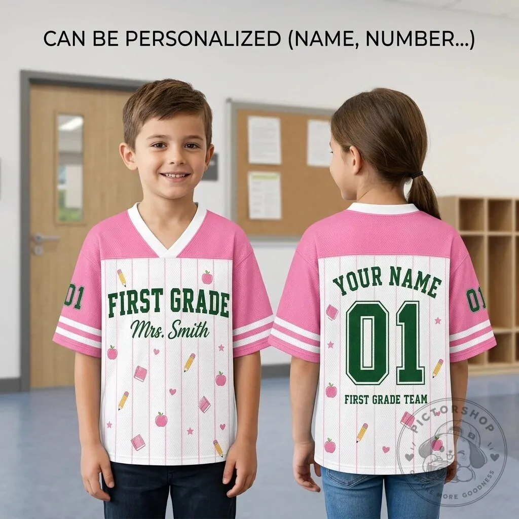 Personalized First Grade Team Kids Football Jersey for Boys and Girls