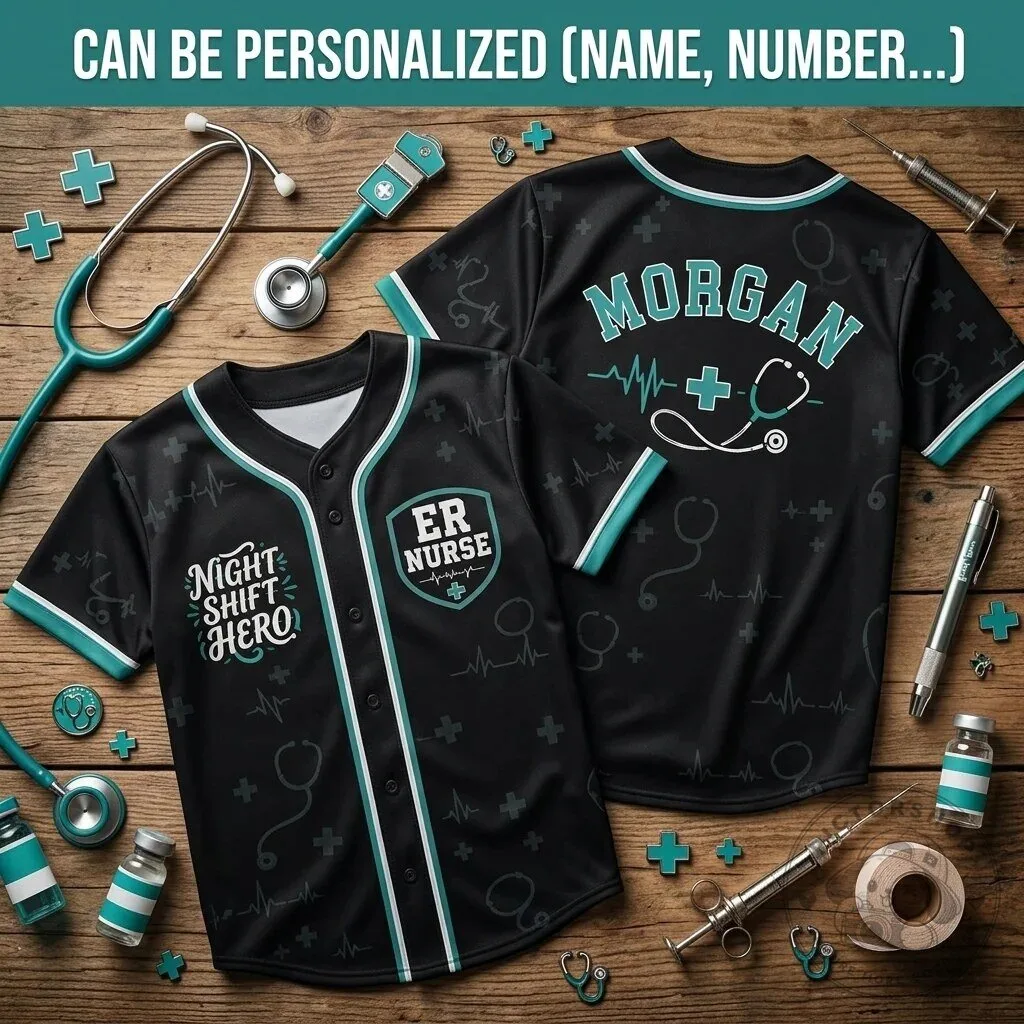 Emergency Room Nurse Night Shift Hero Personalized Baseball Jersey