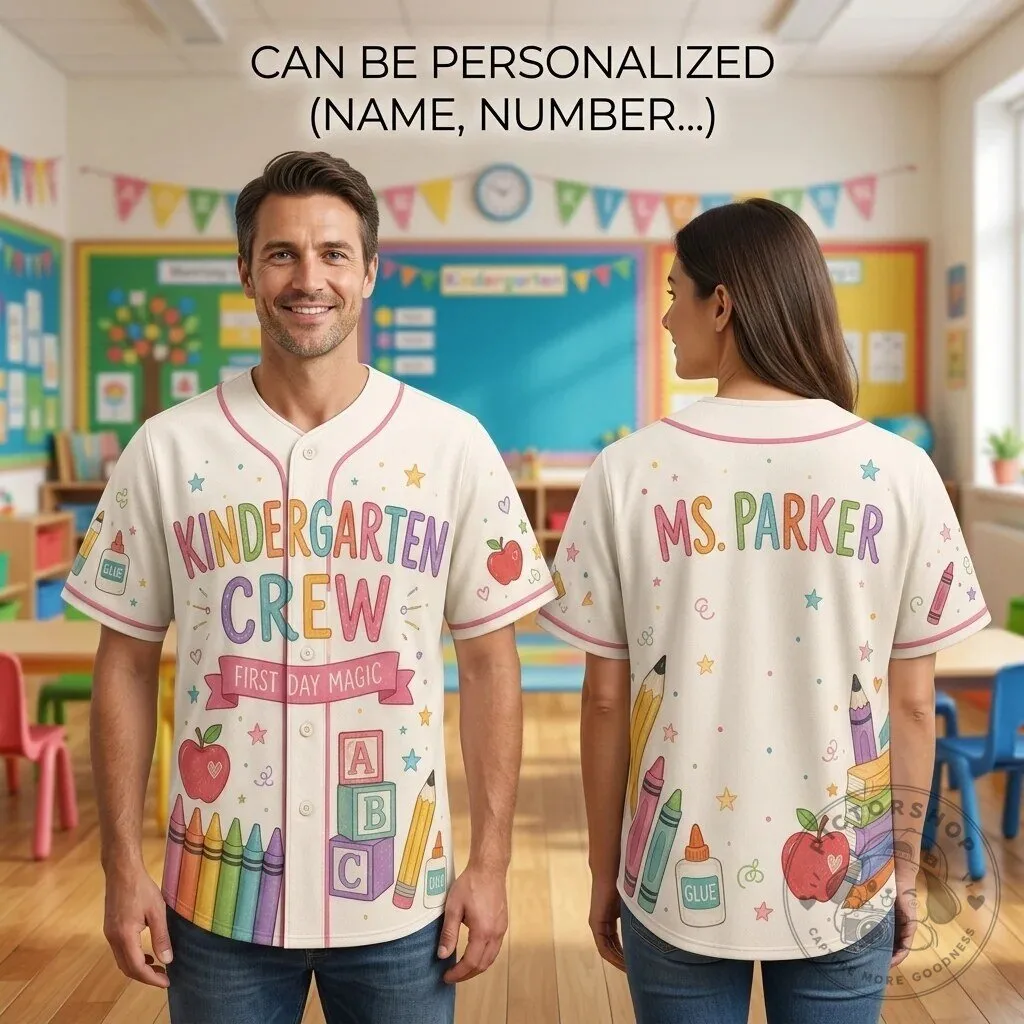 Kindergarten Crew First Day Magic Teacher Baseball Jersey