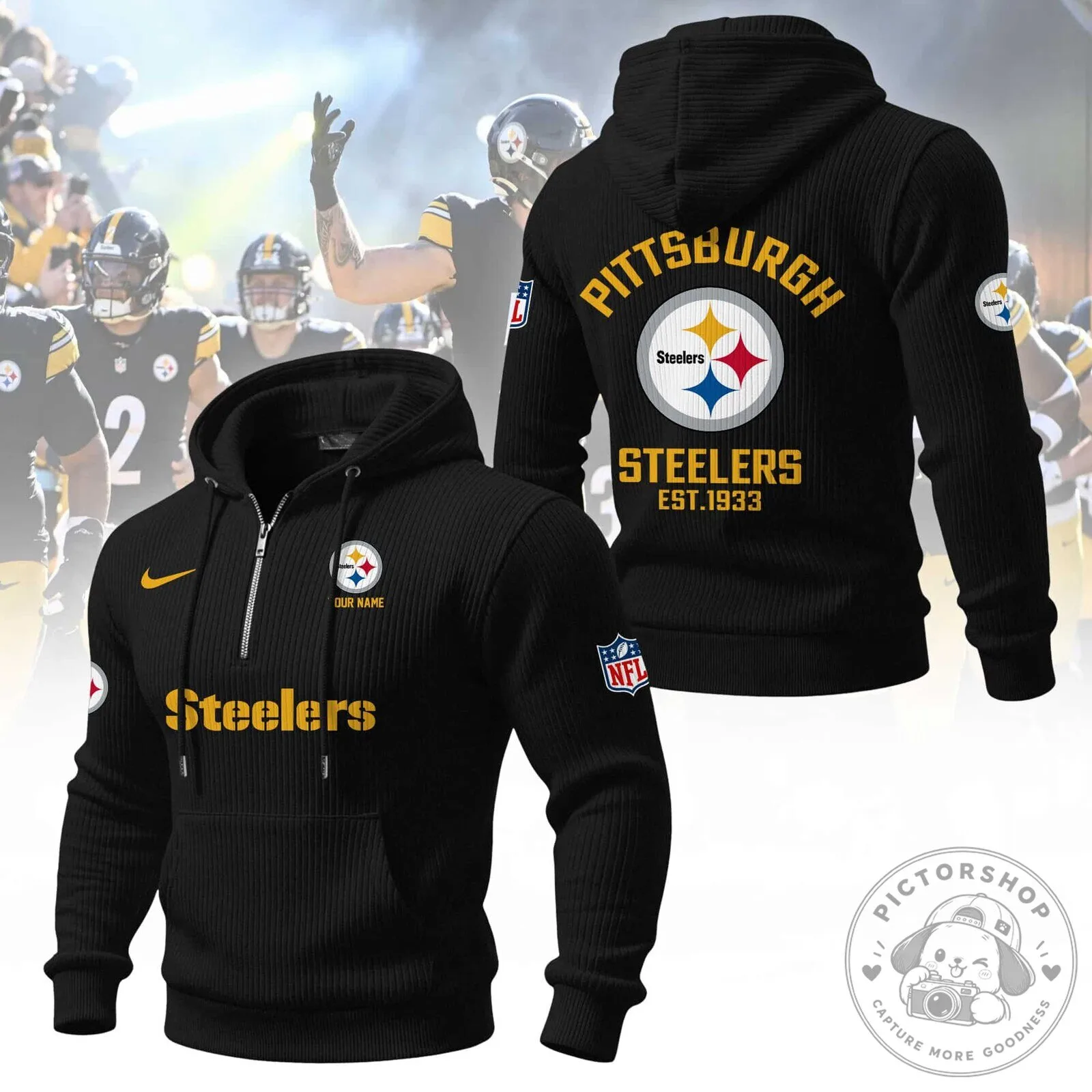 Pittsburgh Steelers NFL Football Team Quarter-Zip Pullover Hoodie