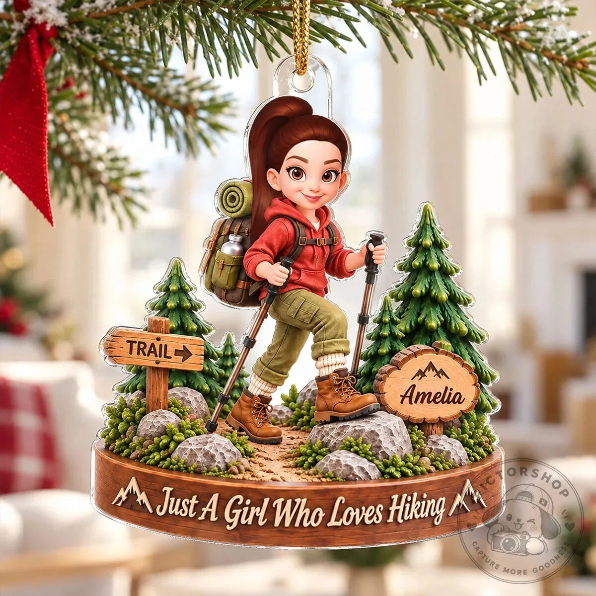 Personalized Girl Who Loves Hiking Christmas Tree Ornament