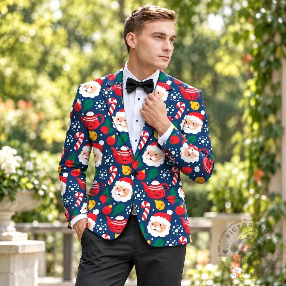 Festive Santa Claus Christmas Pattern Men's Holiday Party Blazer Jacket 13 Festive Santa Claus Christmas Pattern Men