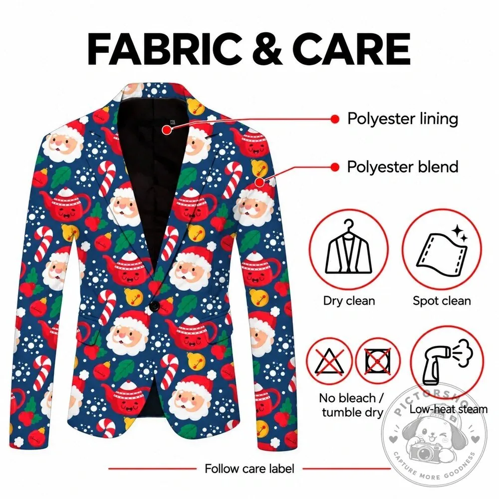 Festive Santa Claus Christmas Pattern Men's Holiday Party Blazer Jacket 17 Festive Santa Claus Christmas Pattern Men