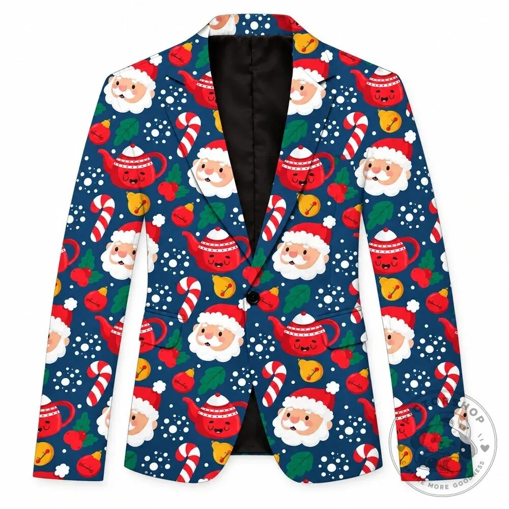 Festive Santa Claus Christmas Pattern Men's Holiday Party Blazer Jacket 18 Festive Santa Claus Christmas Pattern Men