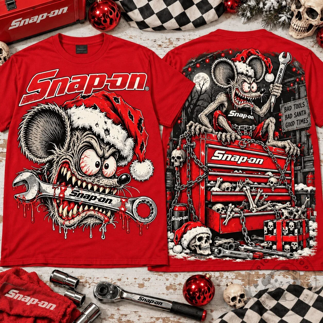 Snap-on Tools Rat Fink Bad Santa Good Times Christmas Holiday T-Shirt