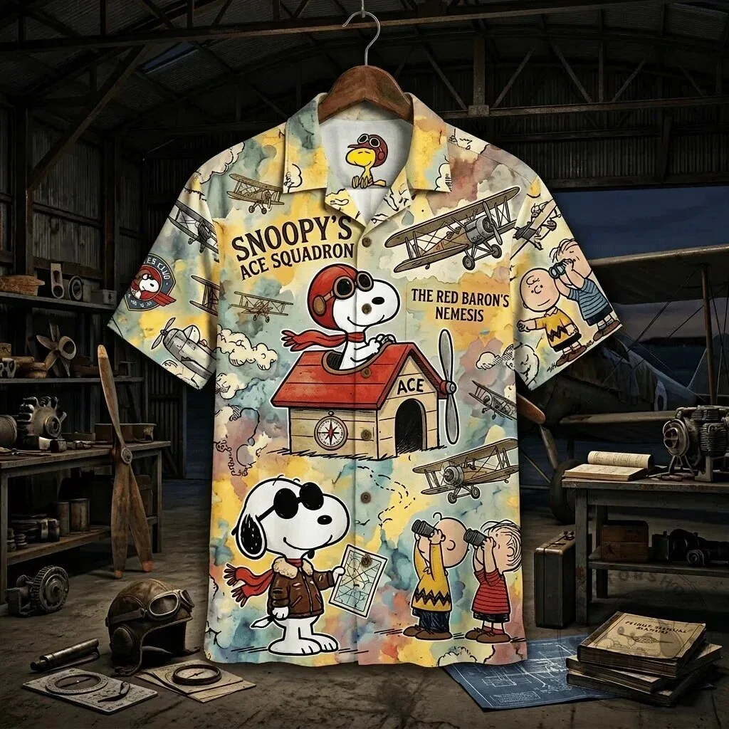 Hawaiian Shirt Featuring Snoopy's Ace Squadron and The Red Baron's Nemesis