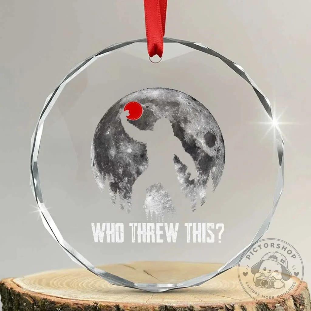 Bigfoot Disc Golf Crystal Glass Ornament Who Threw This Funny Christmas Tree Decoration
