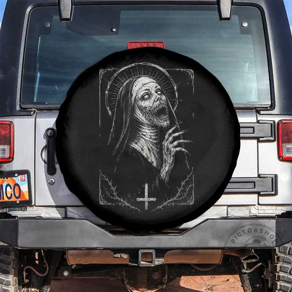 Horror Creepy Unholy Nun Demon Occult Scary Goth Spare Tire Cover