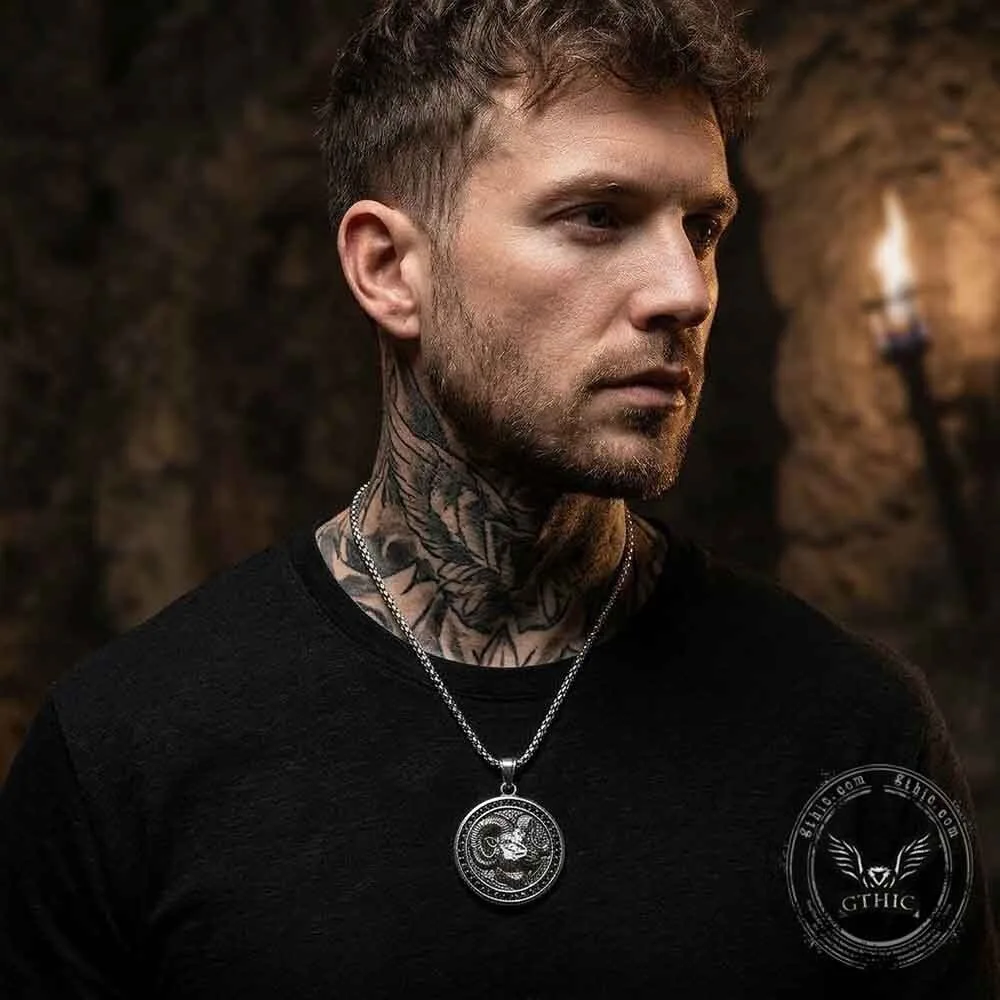 Vintage Ram Head Diamond-Set Stainless Steel Pendant Necklace 8 Vintage Ram Head Diamond-Set Stainless Steel Pendant Necklace