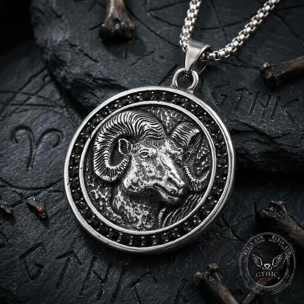 Vintage Ram Head Diamond-Set Stainless Steel Pendant Necklace 9 Vintage Ram Head Diamond-Set Stainless Steel Pendant Necklace