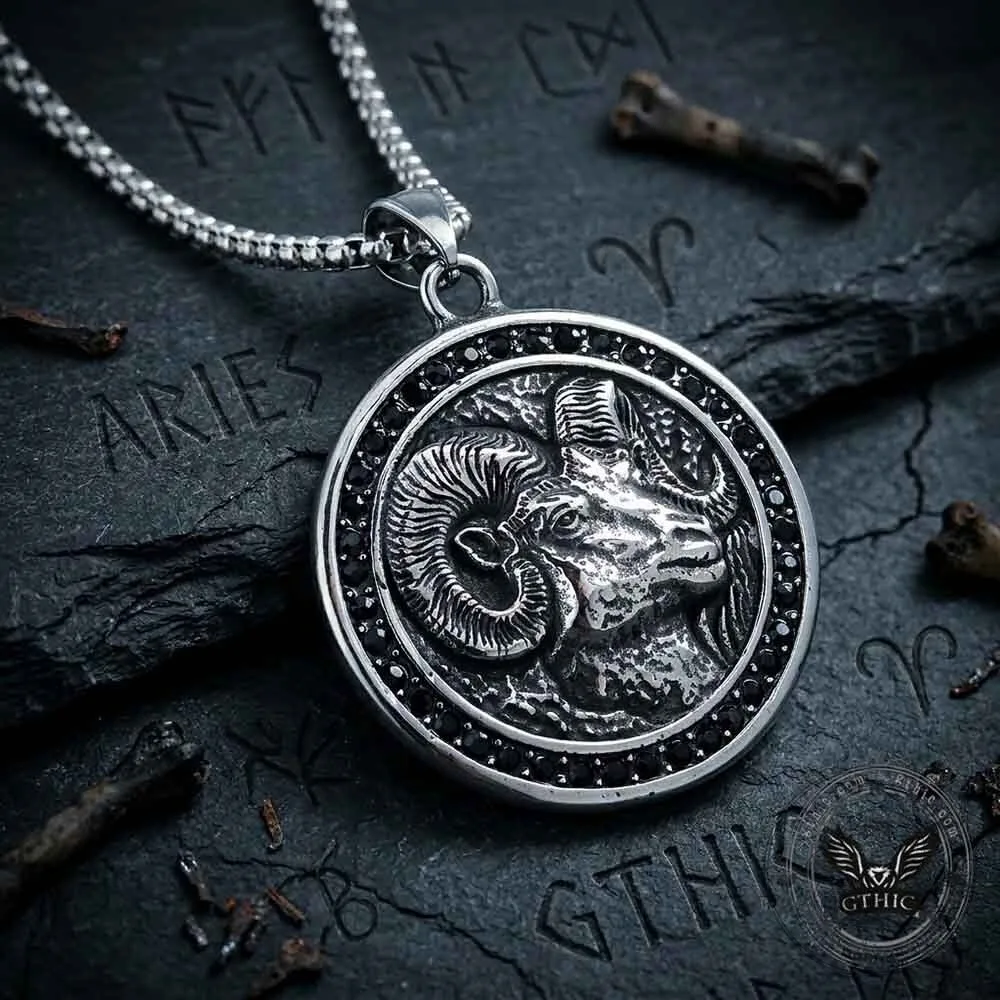 Vintage Ram Head Diamond-Set Stainless Steel Pendant Necklace 11 Vintage Ram Head Diamond-Set Stainless Steel Pendant Necklace