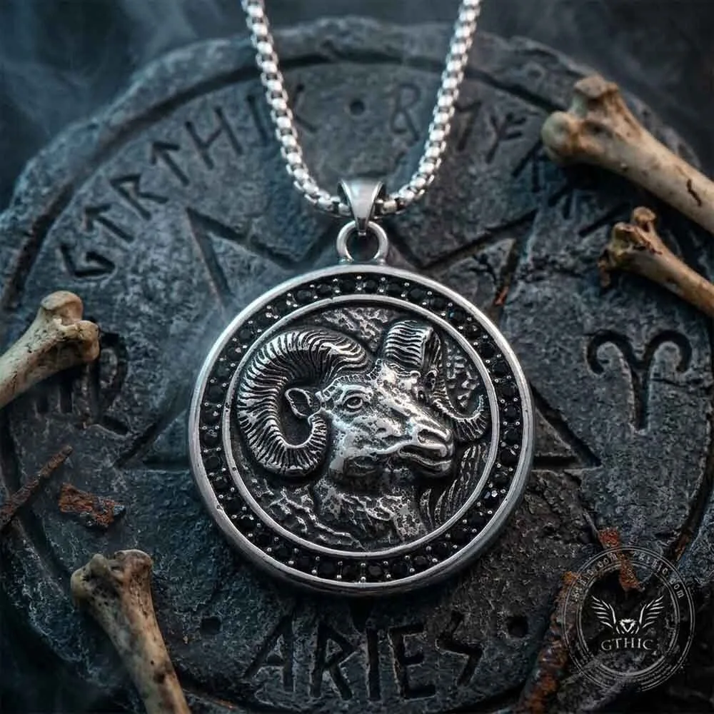Vintage Ram Head Diamond-Set Stainless Steel Pendant Necklace 12 Vintage Ram Head Diamond-Set Stainless Steel Pendant Necklace